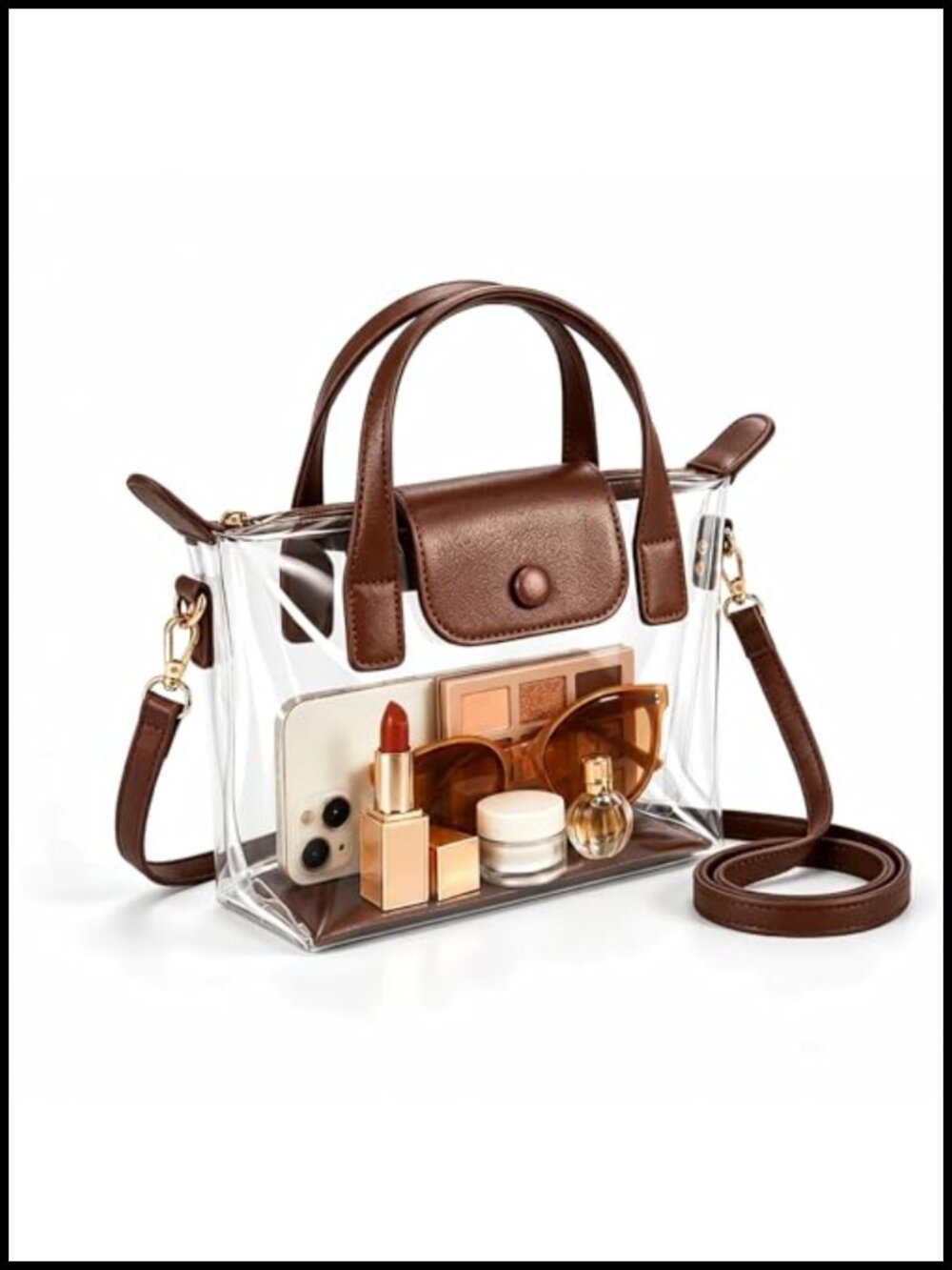 Stadium Approved Clear Crossbody Bag w/ Double Top Handles & Sturdy Bottom Tray